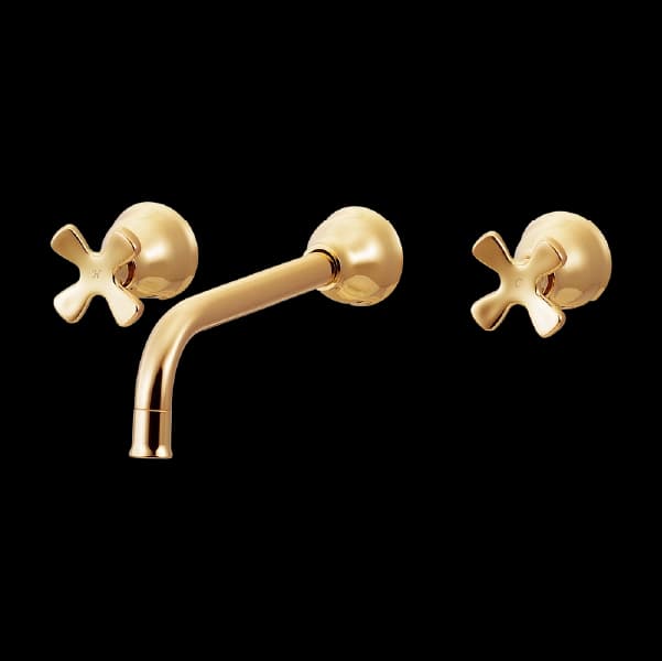 Vòi lavabo Gắn tường, nóng lạnh, 2 tay vặn Màu vàng L125AG sang trọng, chất lượng Nhật Bản