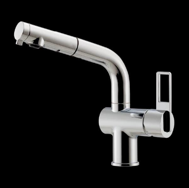 Vòi rửa chén dây rút nóng lạnh màu chrome B050CH tinh giản, chất lượng Nhật Bản